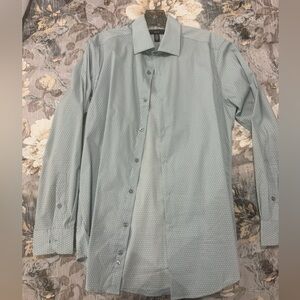 Alfani Light Blue Micro-Print Long-Sleeve Dress Shirt